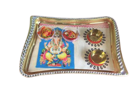 Rakhi Special Gift Set, Aarti/Puja Thali w/ Two Rakhi