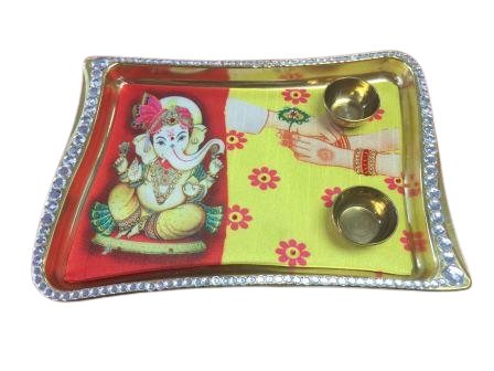 Rakhi Special Gift Set, Two Rakhi w/ Aarti Thali No. 2