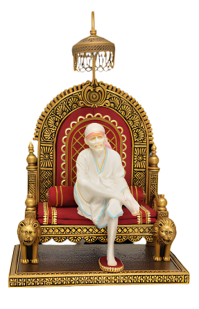 Beautiful Carving Marble n Brass Statue of Sai Baba Sitting on Singhasan - 25.5"