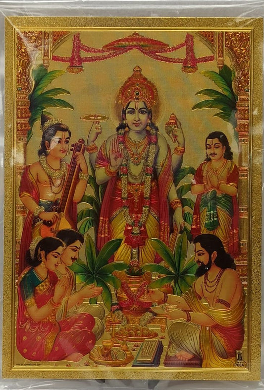 Acrylic Frame on Golden Foil Paper of Satya Narayan # 2 - 9 x 12"