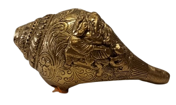 Brass Finishing Pure Ganesh Carving Shankh (Conch)
