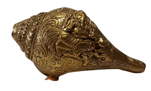 Brass Finishing Pure Ganesh Carving Shankh (Conch)