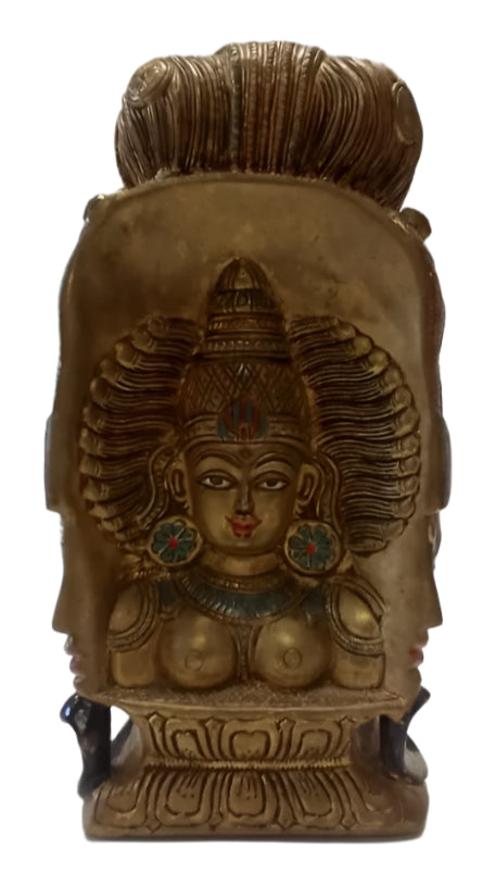 Brass Artistic Carved 3 Face Shivji n Parvati Mukhlingam
