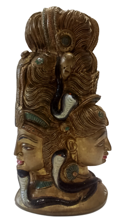 Brass Artistic Carved 3 Face Shivji n Parvati Mukhlingam