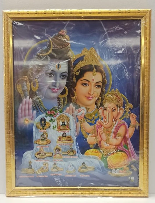 Golden Glass Photo Framed Picture of Shiv Pariwar # 2 - 9 x 12"