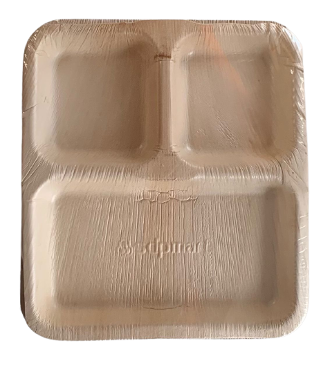 Eco-Friendly Disposable Rec Plates in 3Comp - 8 x 9" (Pack of 25 Pcs)