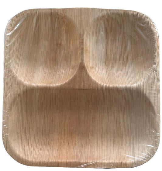 Eco-Friendly Disposable Square Plates in 3Comp - 9 x 9" (Pack of 25 Pcs)