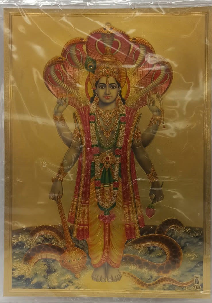Acrylic Frame on Golden Foil Paper of Vishnuji # 1 - 9 x 12"
