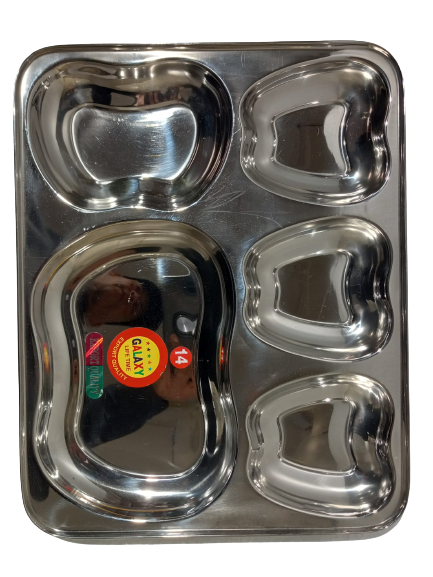 Stainless Steel Rectangular Plate (Inside - Apple Shape) - 5 Comp - 13.25" x 10.5" inches