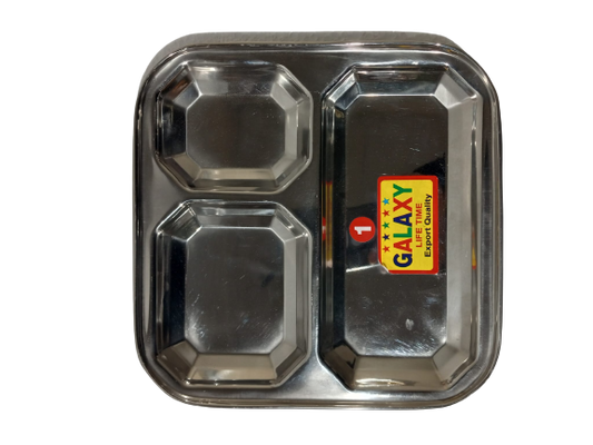 Stainless Steel Square Plate (3 compartments)- 8.5" inches all round