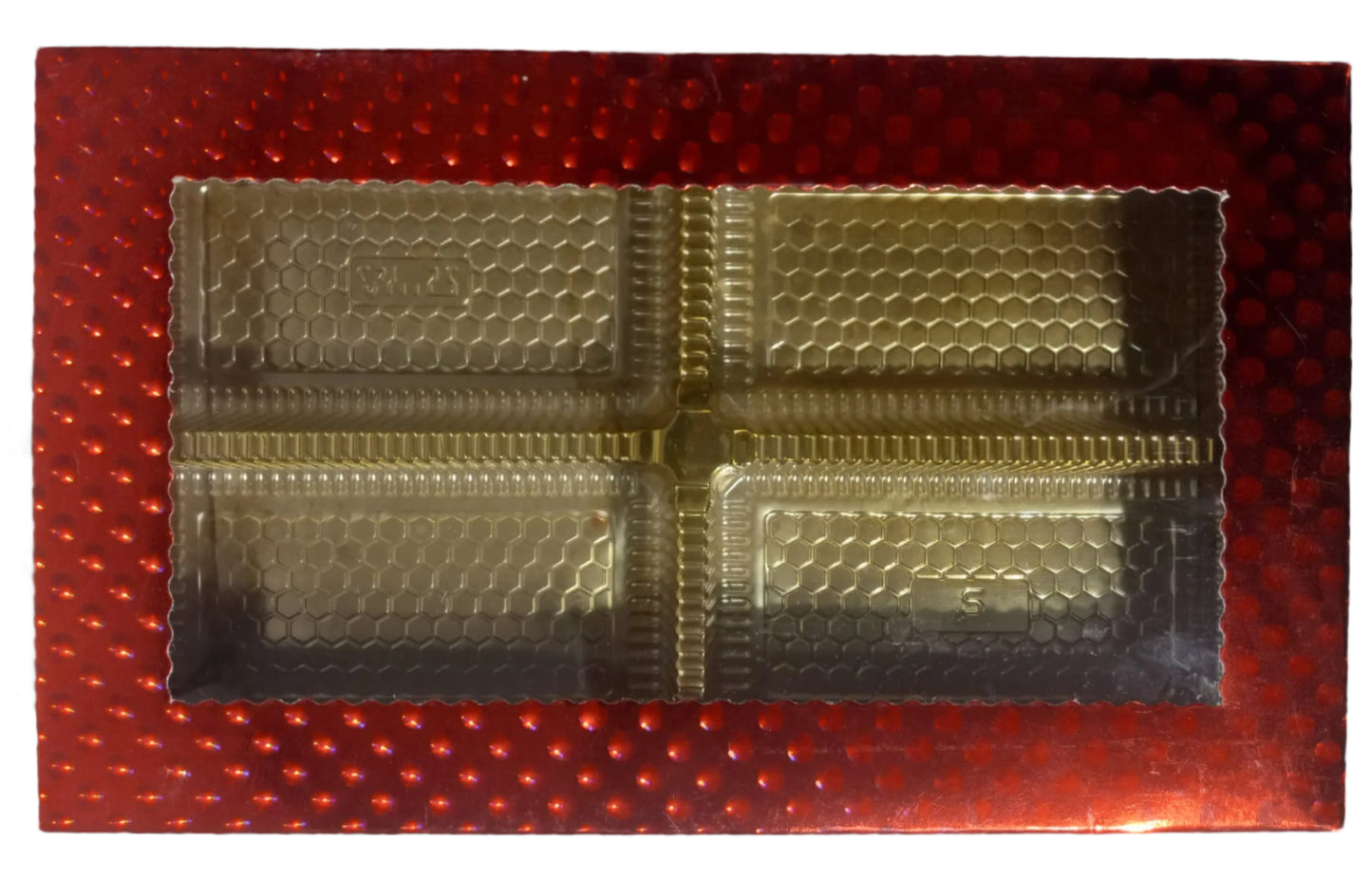 Empty Dry Fruit Boxes in Rectangle Shape - 4 Compartment (Red) - 12 x 7