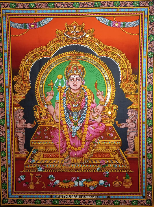 Vibrant Indian Goddess Wall Hanging - 30" x 39"