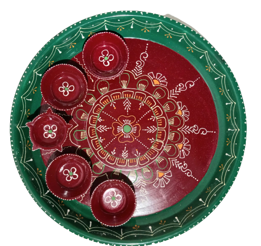 Beautiful Aarthi Thali with Rim and Accessories - 10.5 Inch (in 3 Color & Design)