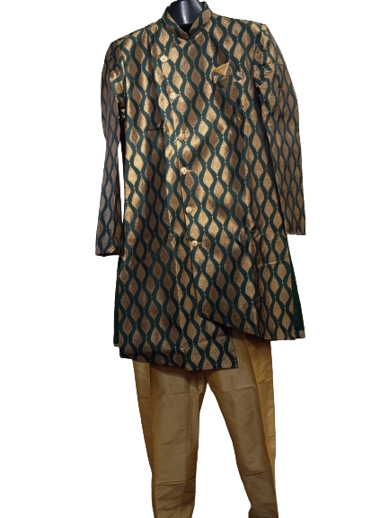 Traditional Indian Sherwani for Men - Gold and Green