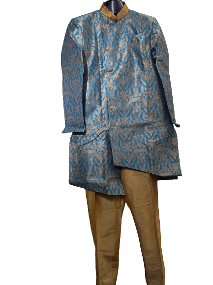 Traditional Indian Sherwani for Men - Blue and Gold