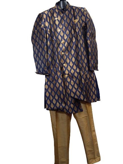 Traditional Indian Sherwani for Men - Dark Blue and Gold