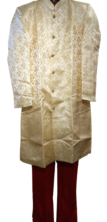 Traditional Indian Sherwani for Men - Cream Base with Gold Design