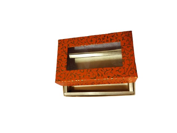 Orange-Colored Indian Sweet Boxes with 2 Compartments - 1/4 Kg Size - Outer: 7" x 4.5" x 1.75", Inner: 6.75" x 4.25" x 1.51"