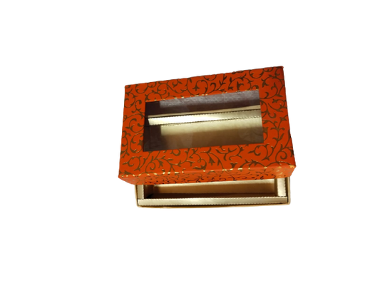 Orange-Colored Indian Sweet Boxes with 2 Compartments - 1/4 Kg Size - Outer: 7" x 4.5" x 1.75", Inner: 6.75" x 4.25" x 1.51"
