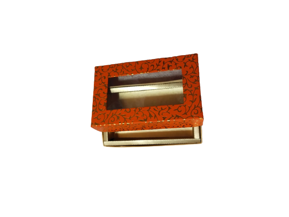 Orange-Colored Indian Sweet Boxes with 2 Compartments - 1/4 Kg Size - Outer: 7" x 4.5" x 1.75", Inner: 6.75" x 4.25" x 1.51"
