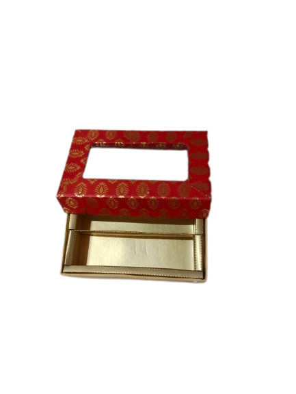 Red-Colored Indian Sweet Boxes with 2 Compartments - 1/4 Kg Size - Outer: 7" x 4.5" x 1.75", Inner: 6.75" x 4.25" x 1.51"
