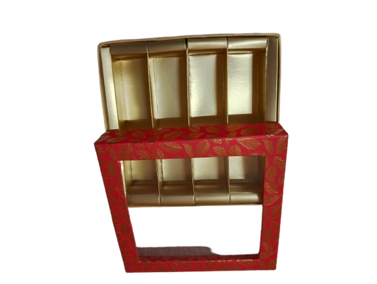 Red-Colored Indian Sweet Boxes with 4 Compartments - 1/2 Kg Size - Outer - 7.5" x 7.5" x 1.75" Inner - 7.25" x 7.25" x 1.50"