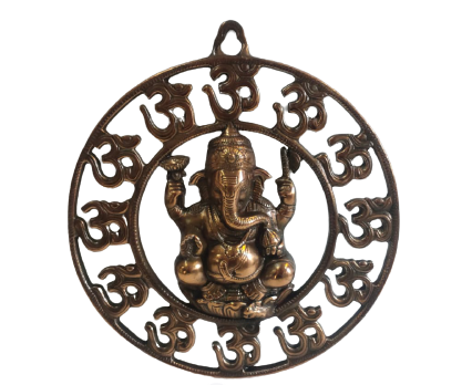 Black Metal Antique Wall Hanging Decor of Ganeshji With Circle of Om 12.5"