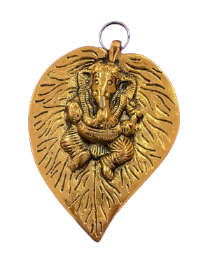 Brass Made Wall Hanging Decor of Betal Leaf W/ Ganeshji 6"