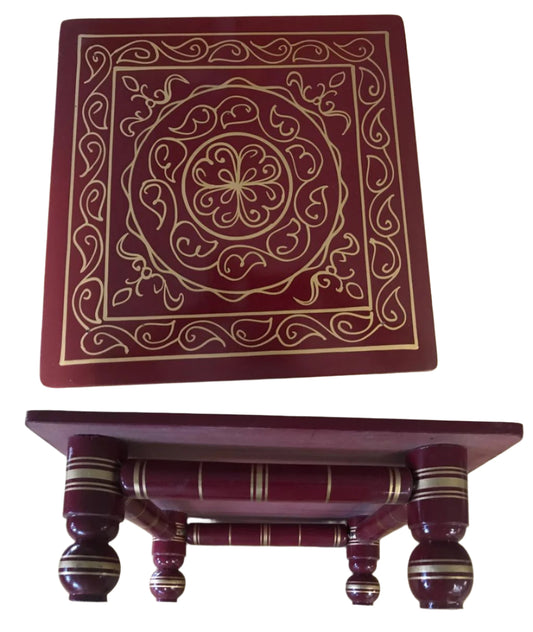 Wooden Sankheda Bajot Chowki w/ Traditional Design Pattern 16" X 16"