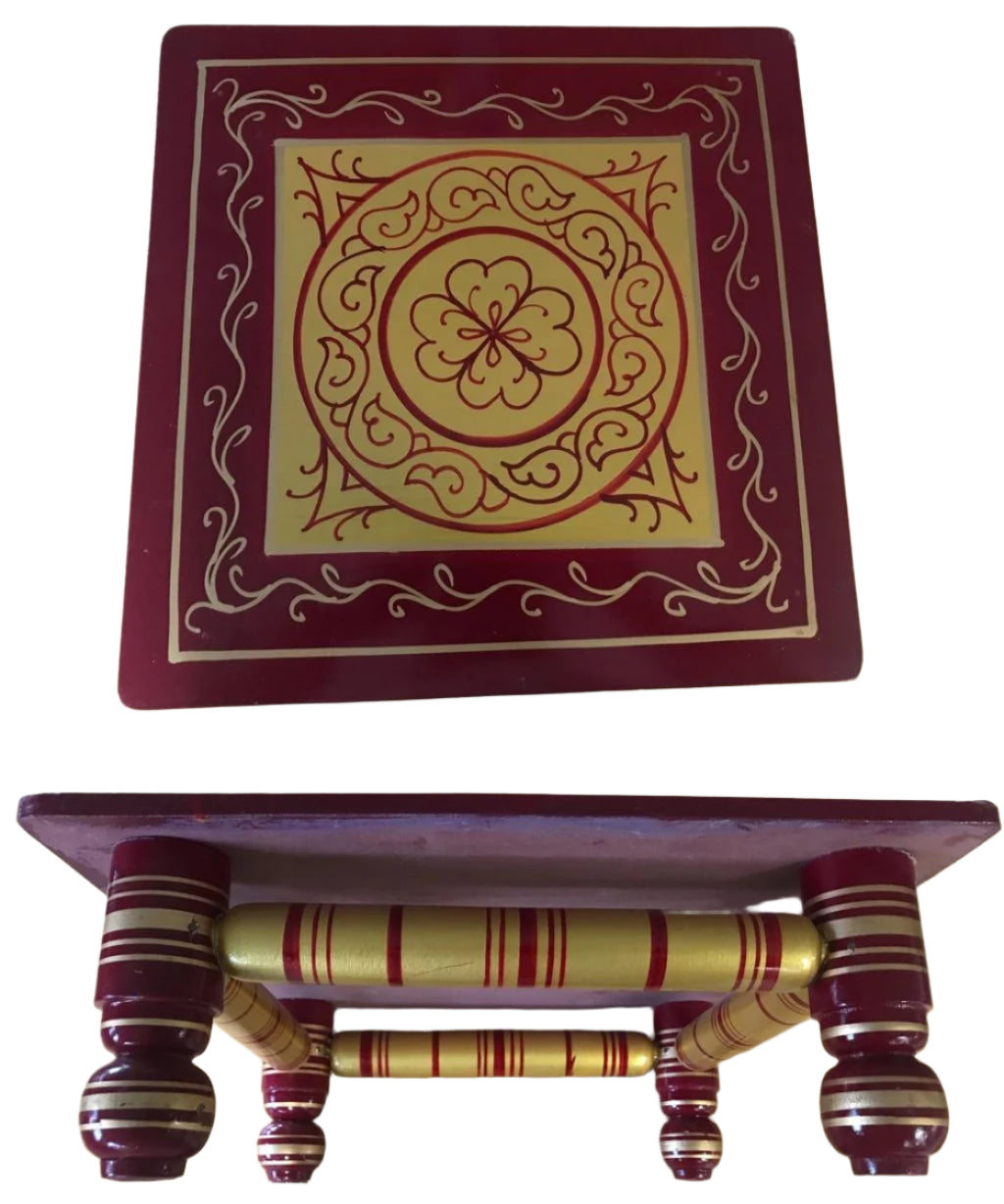 Wooden Sankheda Bajot Chowki w/ Traditional Design Pattern 16" X 16"