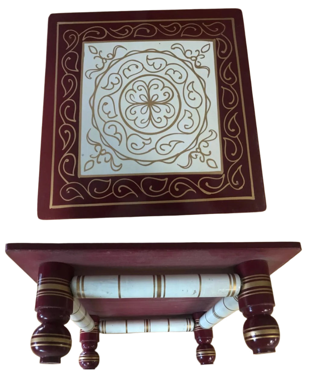 Wooden Sankheda Bajot Chowki w/ Traditional Design Pattern 16" X 16"