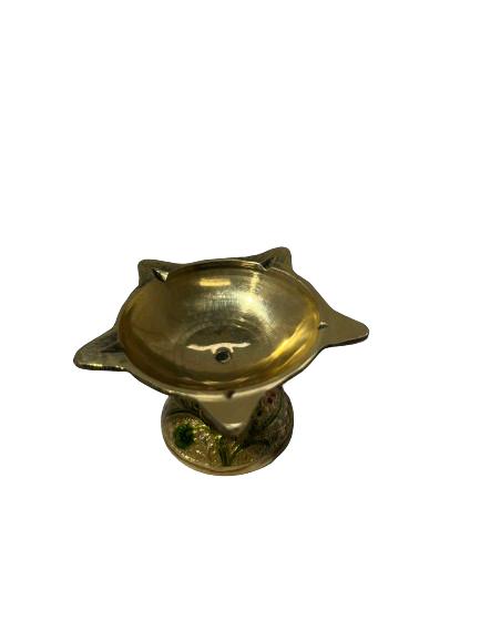 Traditional Golden Brass Meenakari Diya