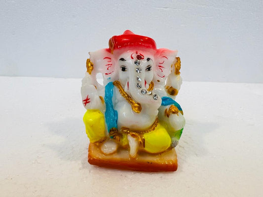 Beautiful & Colorful Fiber Very Small Ganesh Statue - 2" # 1