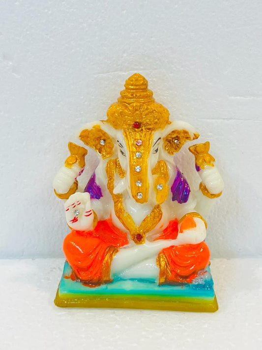 Beautiful & Colorful Fiber Very Small Ganesh Statue - 4" # 12