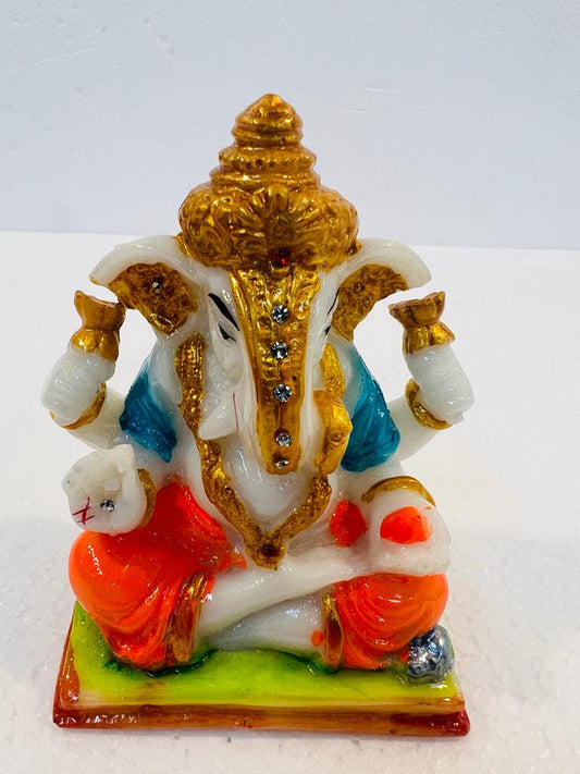 Beautiful & Colorful Fiber Very Small Ganesh Statue - 4" # 14