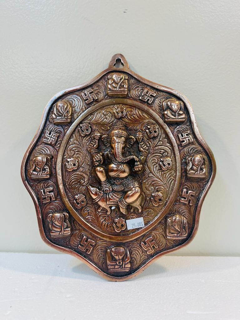 Black Metal Antique Wall Hanging Decor of Asht Ganeshji - 10.25" Height