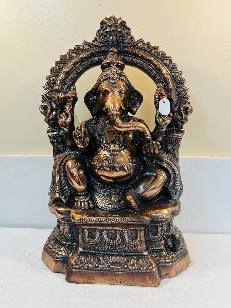 Artistic Carved Black Metal Ganesha Statue - 20.5"