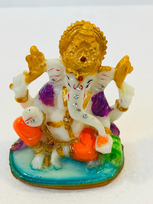 Beautiful & Colorful Fiber Very Small Ganesh Statue - 4" # 15