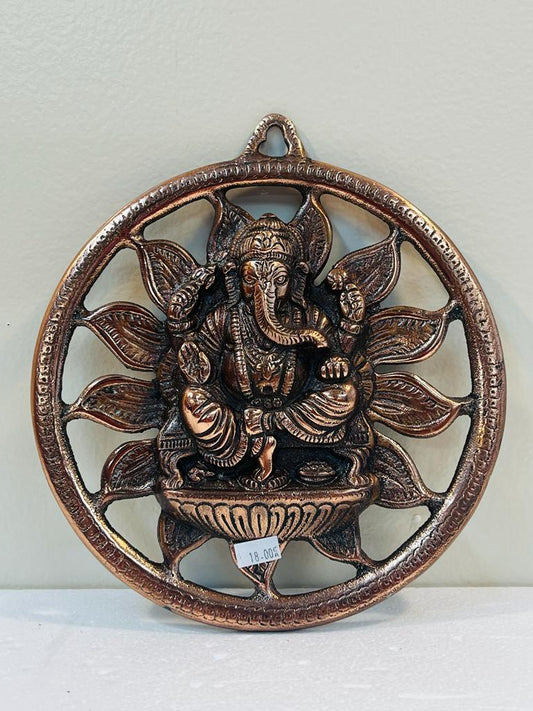 Black Metal Antique Wall Hanging Decor of Ganeshji - 9" Height