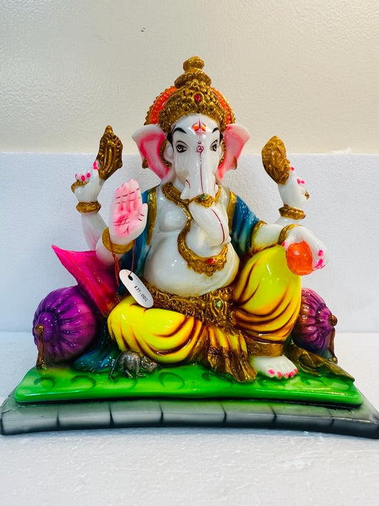 Beautiful & Colorful Design of Fiber Ganesh Statue  - 11" # 4