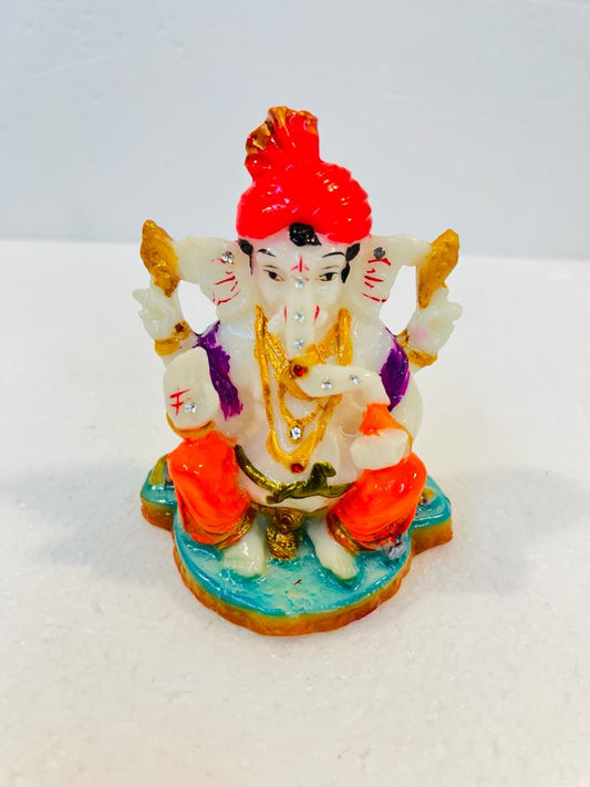 Beautiful & Colorful Fiber Small Ganesh Statue - 4" # 17