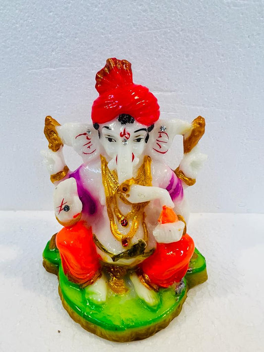 Beautiful & Colorful Fiber Small Ganesh Statue - 4.25" # 18