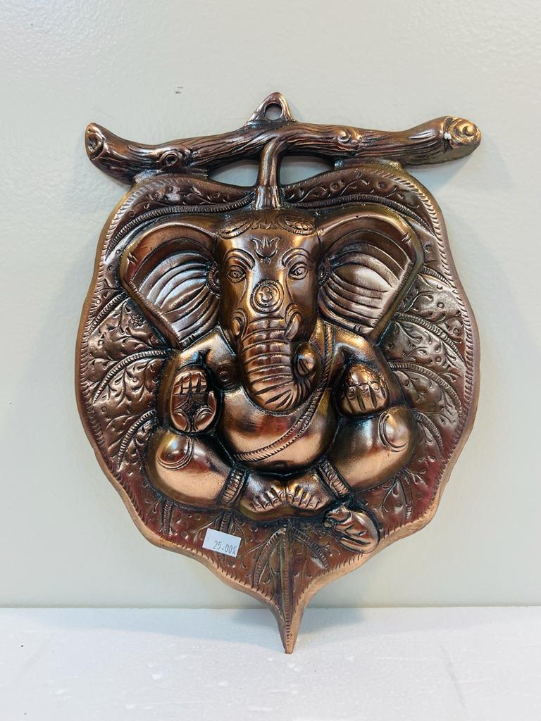 Black Metal Antique Wall Hanging Decor of Ganeshji On Betal Leaf - 10"