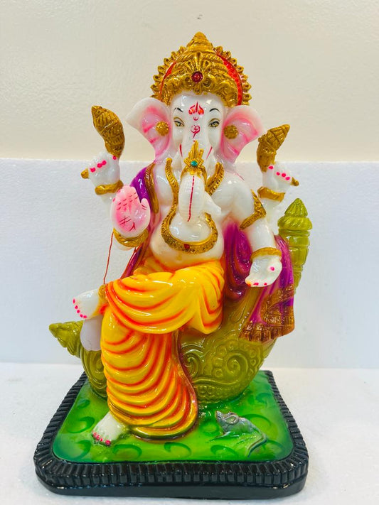 Beautiful & Colorful Fiber Ganesh Statue on Conch - 11.25" # 5