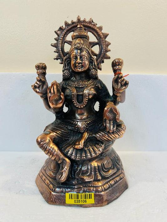 Artistic Carved Black Metal Copper Finish Lakshmi Maa Statue 12.5"