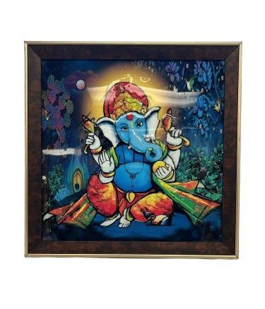 Beautiful Wooden Fiber Acrylic Wall Piece of Ganeshji # 1 - 13.5 x 13.5"