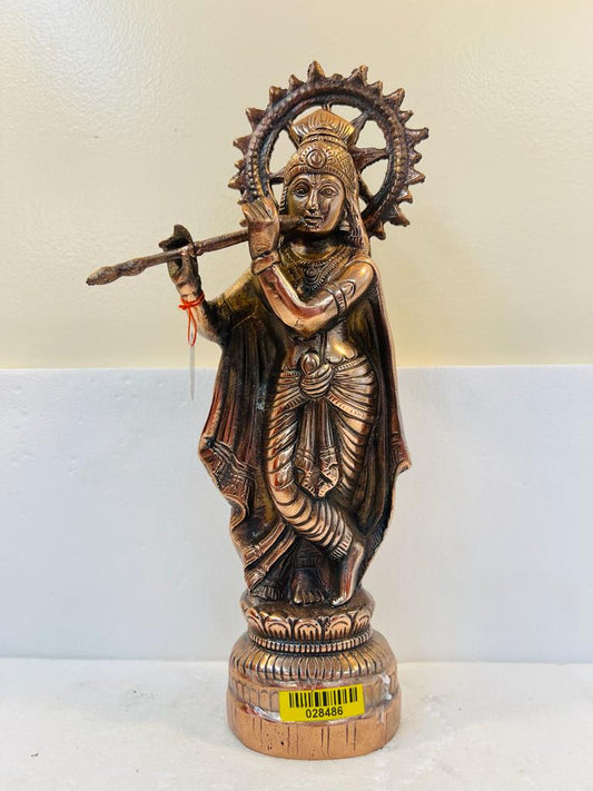 Artistic Black Metal Statue of Lord Krishna in his signature Pose 14.5"