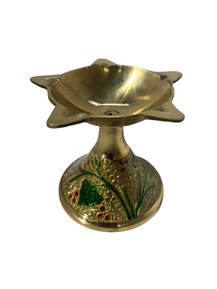 Traditional Golden Brass Meenakari Diya