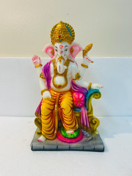 Beautiful & Colorful Fiber Ganesh Statue - 12" # 7