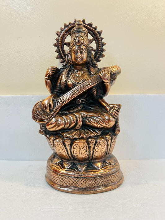 Artistic Black Metal Large Statue of Goddess Saraswati Maa 16"